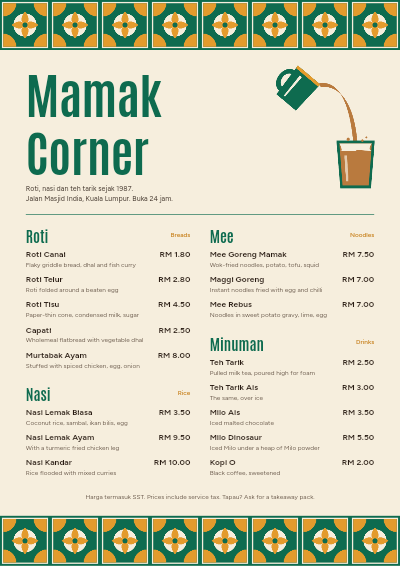 Mamak Corner Kuala Lumpur Menu template preview