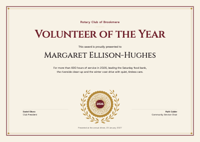 Brookmere Rotary Volunteer of the Year Award template preview