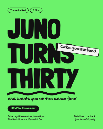 Juno Turns Thirty Party Invitation template preview