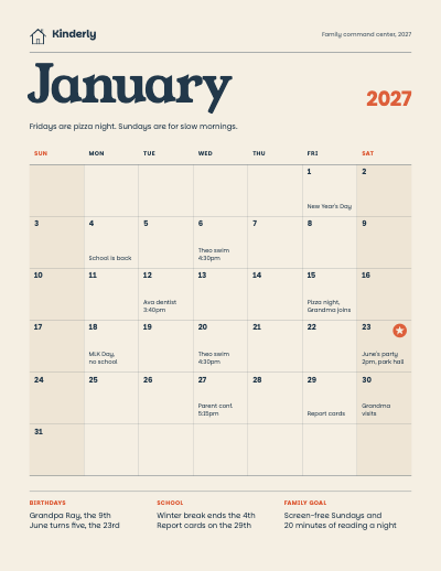 Kinderly 2027 Family Command Center Planner template preview