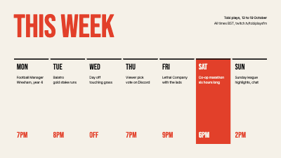 Tobi Plays Weekly Schedule template preview