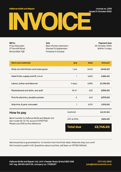 Halloran Trades Invoice and Receipt template preview
