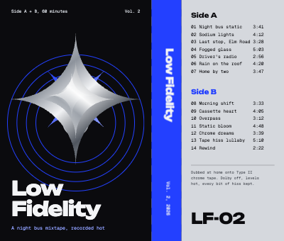 Low Fidelity Mixtape Cassette J-Card template preview