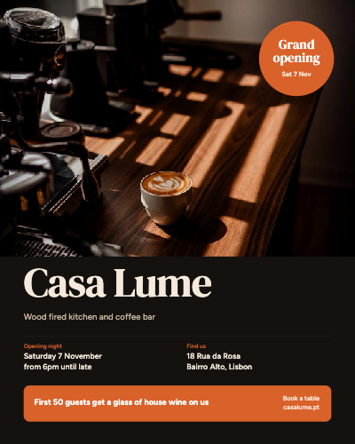 Casa Lume Restaurant Grand Opening template preview