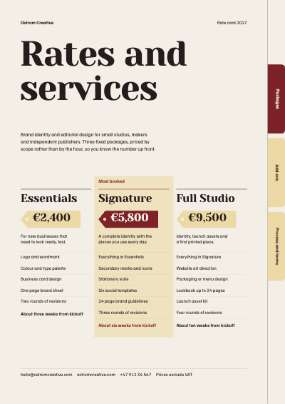Ostrom Creative Rate Card and Services Menu template preview