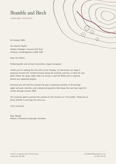 Bramble and Birch Landscape Architects Letterhead template preview