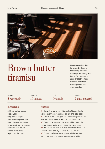 Low Flame Cookbook Recipe Sheet template preview