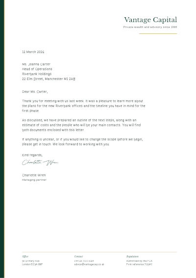 Vantage Capital Letterhead template preview
