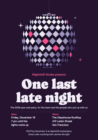 Nightshift Studio Holiday Party Invitation template preview