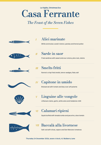 Casa Ferrante Feast of the Seven Fishes Menu template preview