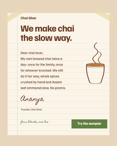 Chai Ghar Founder Letter Meta Ad Set template preview