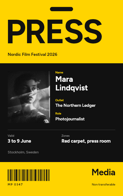 Festival Press Pass template preview