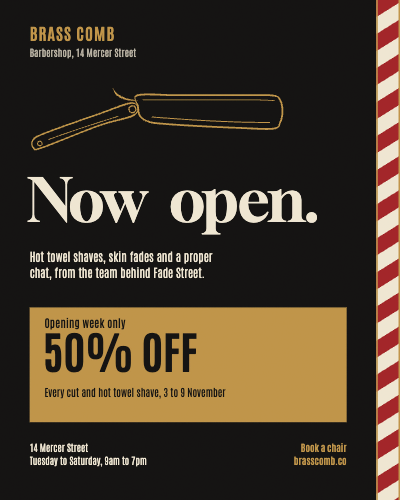 Brass Comb Barbershop Grand Opening template preview