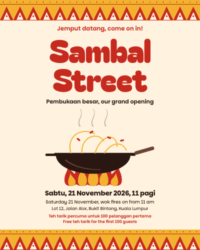 Sambal Street Malaysian Hawker Kitchen Grand Opening template preview