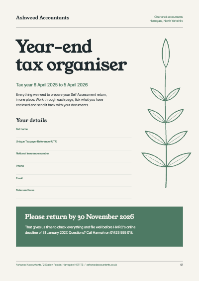 Ashwood Accountants Year-End Tax Organiser template preview