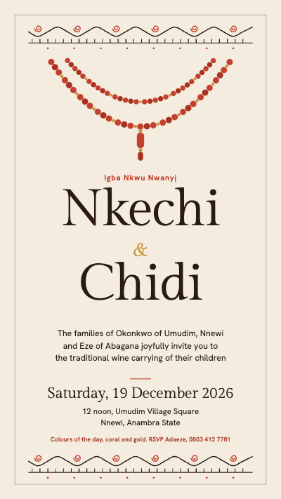 Nkechi and Chidi Igba Nkwu Traditional Wedding Invitation template preview