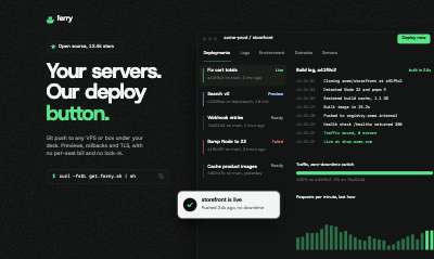 Ferry Self-Hosted Deploys Product Hunt Gallery template preview