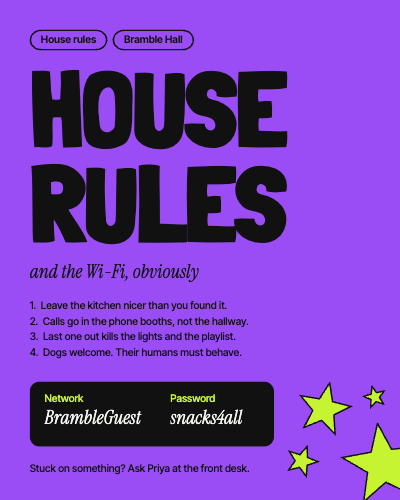 Bramble Hall Wi-Fi and House Rules template preview