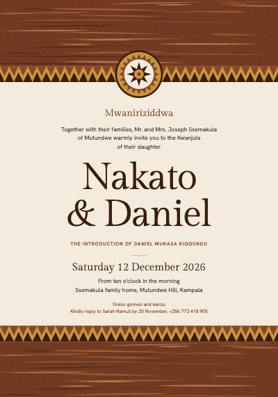 Nakato and Daniel Kwanjula Introduction Ceremony Invitation template preview