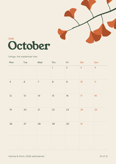Harrow and Finch Seasonal Wall Planner template preview