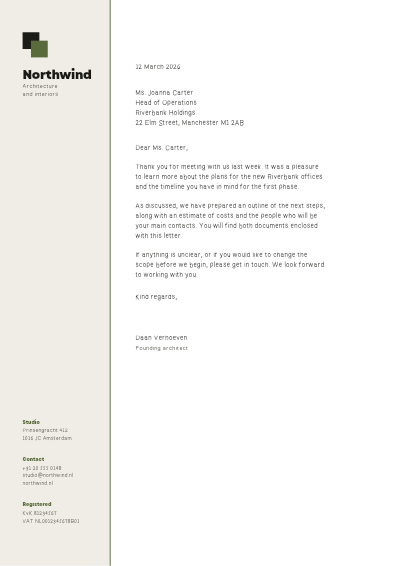 Northwind Architecture Letterhead template preview