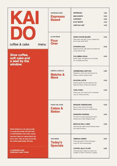 Kaido Kissaten Menu template preview