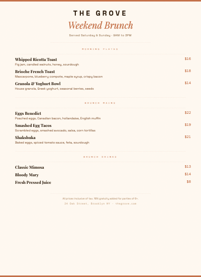 Weekend Brunch Menu template preview