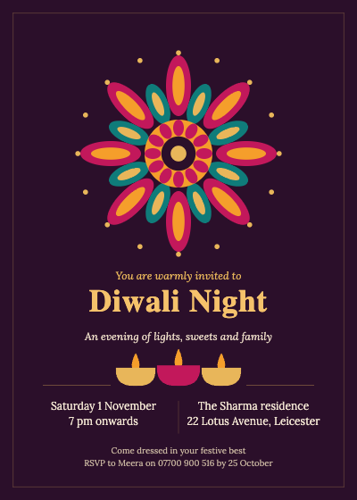 Festival of Lights Diwali Party Invitation template preview