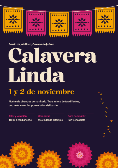 Calavera Linda Dia de Muertos Papel Picado Poster template preview
