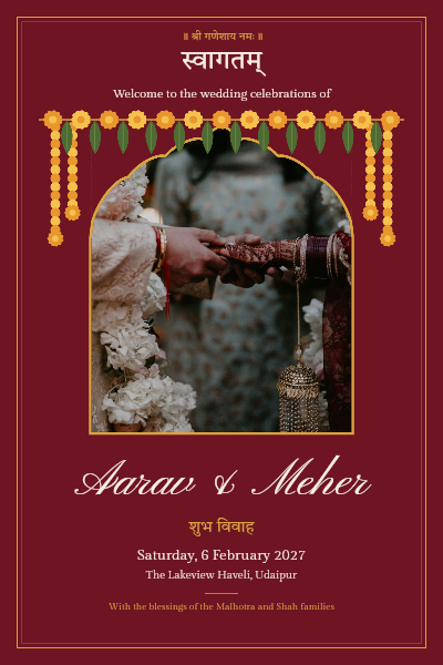 Aarav and Meher Indian Wedding Welcome Sign Set template preview