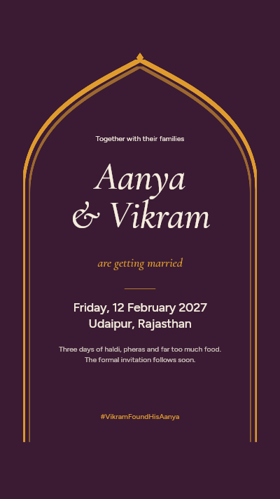Aanya and Vikram Wedding E-Invite template preview