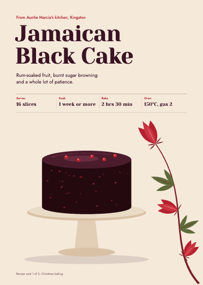 Auntie Marcia's Jamaican Black Cake Recipe Card template preview