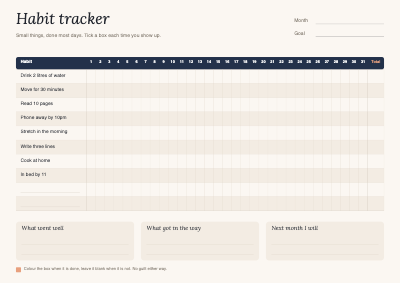 31 Day Habit Tracker template preview