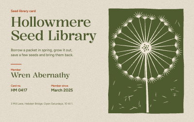 Hollowmere Seed Library Card template preview