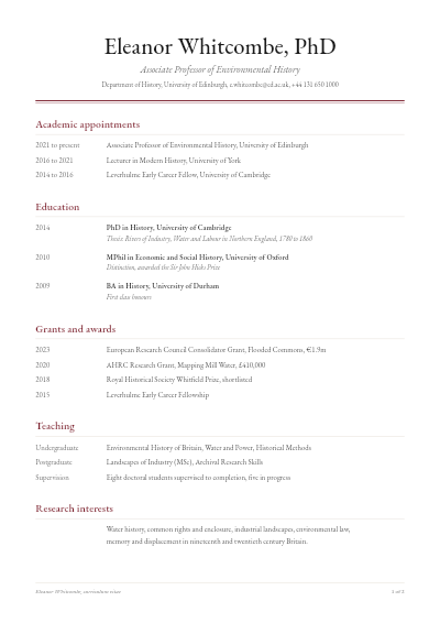 Academic CV template preview