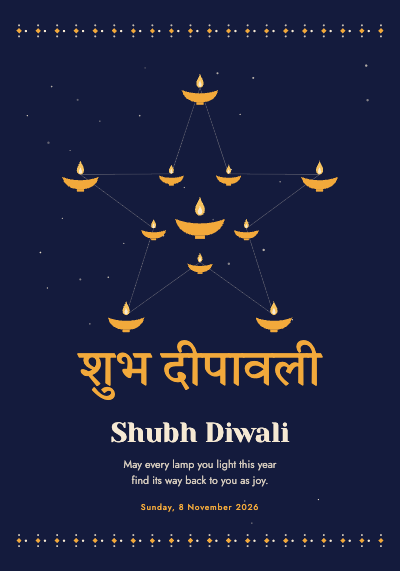 Shubh Diwali Diya Constellation Card template preview