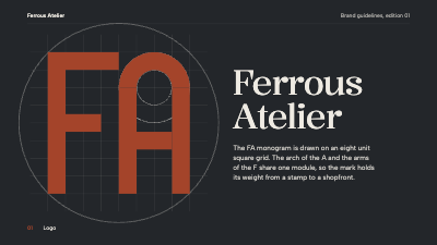 Ferrous Atelier Brand Guidelines Mini Book template preview