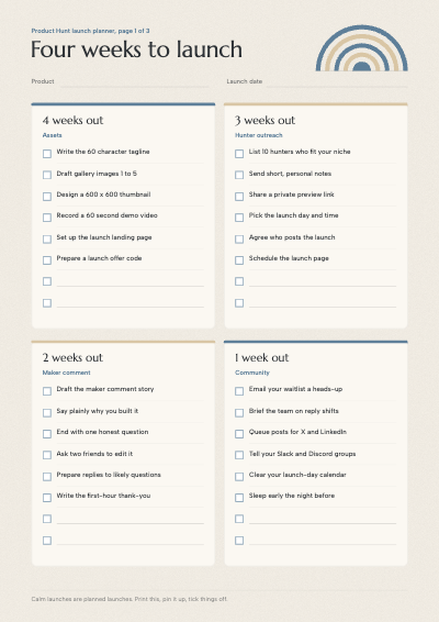 Launch Week Product Hunt Planner template preview