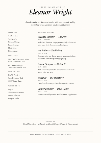 Editorial Resume template preview