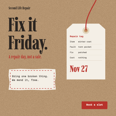Second Life Repair Friday Anti Black Friday Ad Set template preview