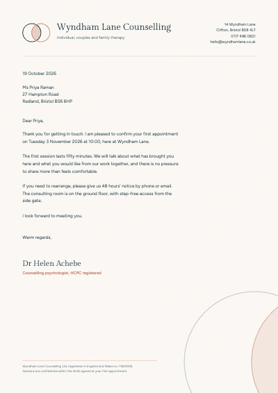 Wyndham Lane Counselling Letterhead template preview
