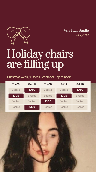 Vela Hair Studio Holiday Booking Stories template preview
