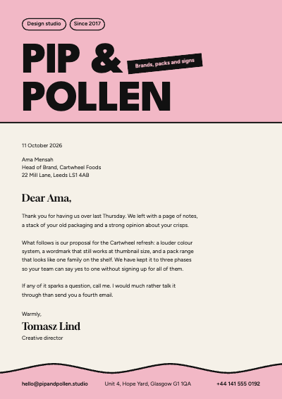Pip and Pollen Studio Letterhead template preview