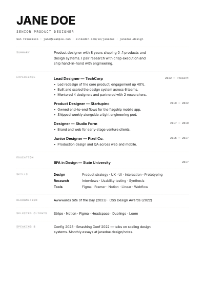 Minimal Resume template preview