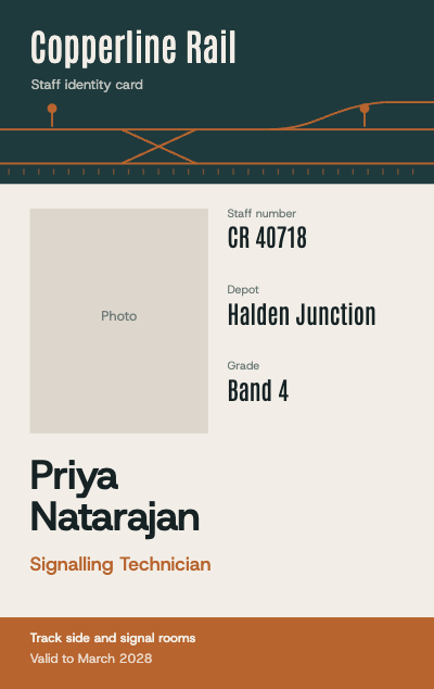 Copperline Rail Staff ID Card template preview