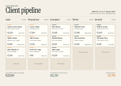Kanban Week 2027 Freelancer Client Planner template preview