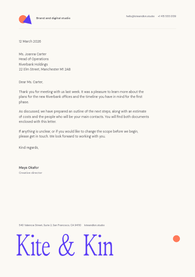 Kite and Kin Agency Letterhead template preview