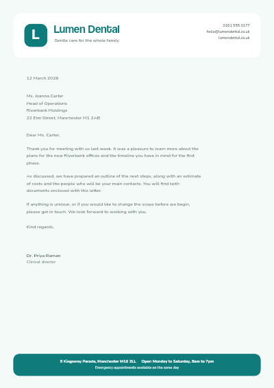 Lumen Dental Letterhead template preview