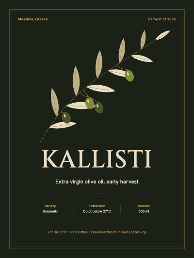 Kallisti Olive Oil Bottle Label template preview