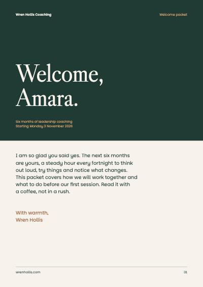 Wren Hollis Client Welcome Packet template preview
